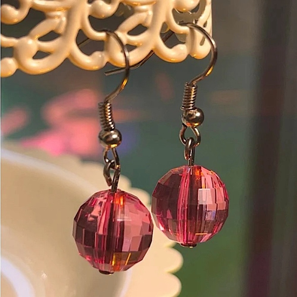 Handmade Sparkly Mauve Disco Ball Dangly Earrings